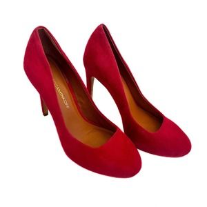 REBECCA MINKOFF Azuma Heels Fuschia Red Suede Pumps 4" Stilletos Size 7.5